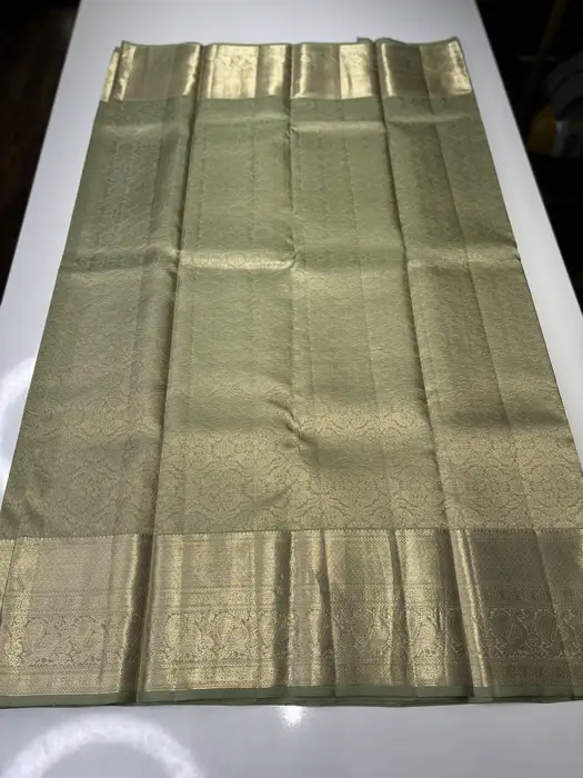 Muted Olive Green Pure Kanchipuram Silk Saree hover view