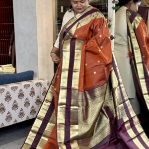 Rust & Dark Plum Rettapet Border kanchipuram Silk Saree