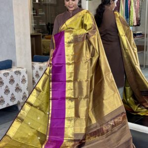 Mehendi Green & Purple Pure Kanchipuram Silk Saree