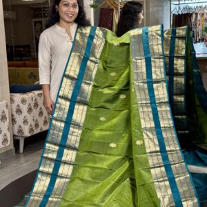 Pure Kanchipuram Silk Saree – Leaf Green & Rama Blue