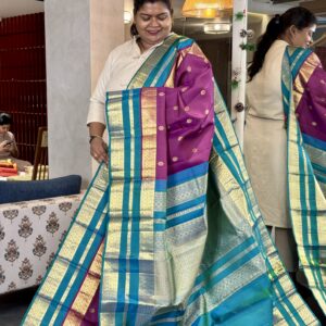 Purple Wine  & Peacock Dual Tone Kanchipuram Silk Saree