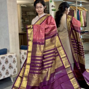 Dark Mauve Peach & Dark Plum Katam Kanchipuram Silk Saree
