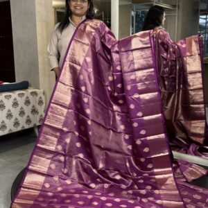 Purple Wine Kanchipuram Silk Saree, Platinum Zari Brocade