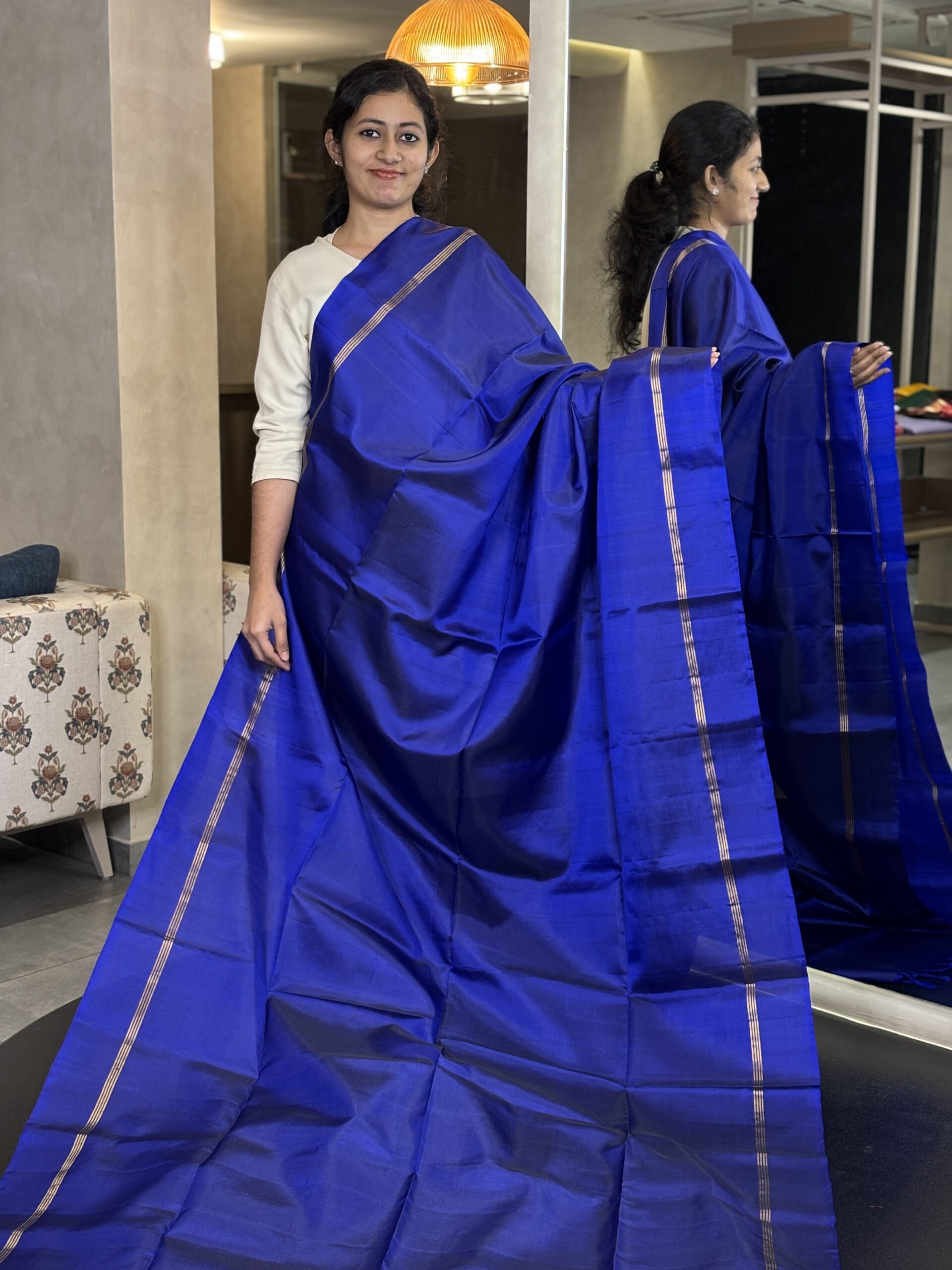 Electric Blue Minimal Kanchipuram Soft Silk Saree