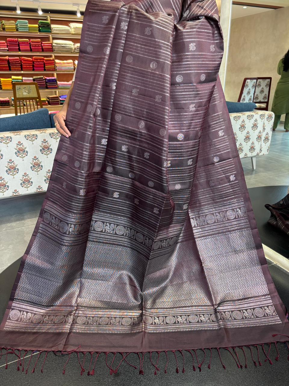 Coffee Brown Kanchipuram Soft Silk Saree - Image 2