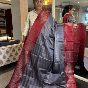 Cement grey with Maroon Kanchipuram Soft Silk Saree