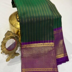 Pure Kanchipuram Silk Saree In Emerald Green with Royal Purple Border