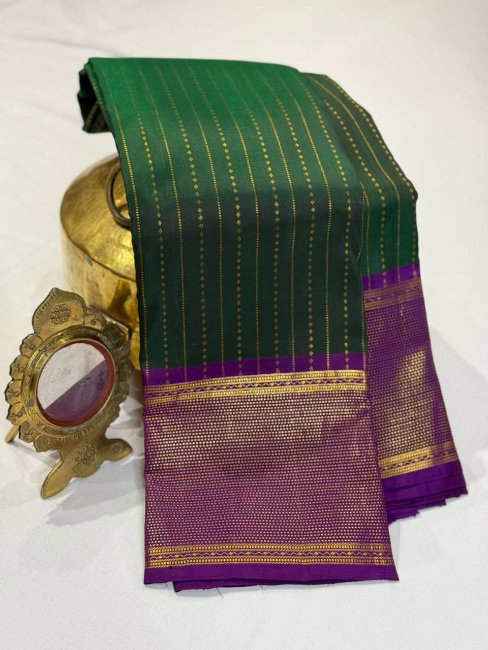 Pure Kanchipuram Silk Saree In Emerald Green with Royal Purple Border