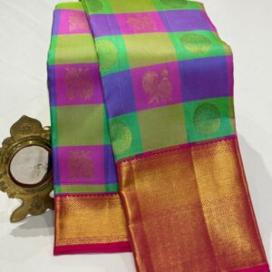 PURE KANCHIPURAM SILK SAREE IN MULTICOLOUR CHECK PATTERN
