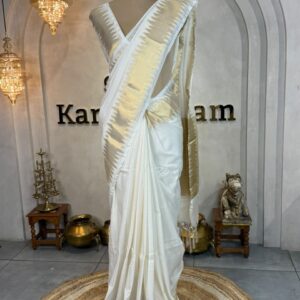 Semi Silk Saree In Ivory White Hue With Abstract Zari Border