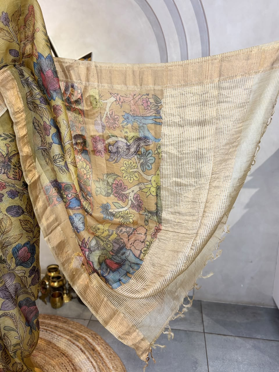 PURE KOTA SILK SAREE WITH KALAMKARI DESIGN - Image 4