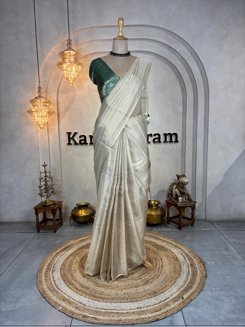 SEMI TISSUE SAREE WITH CONTRAST BROCADE BLOUSE