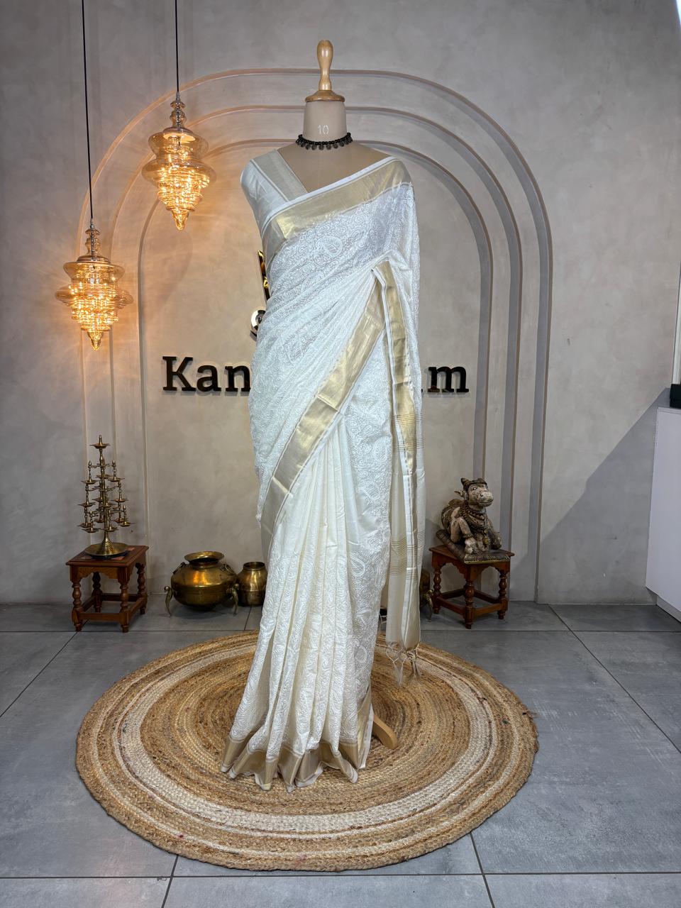 SEMI COTTON SILK SAREE WITH CHIKANKARI EMBROIDERY